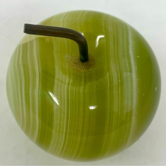 Carved stone alabaster green apple with metal stem. - Picture 4 of 9